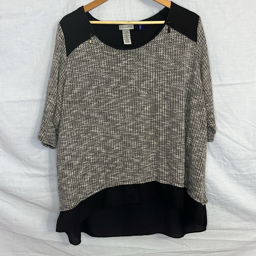 Catherines Black & White Marled Mixed Media Sweater Blouse Size 1XWP (18/20WP)